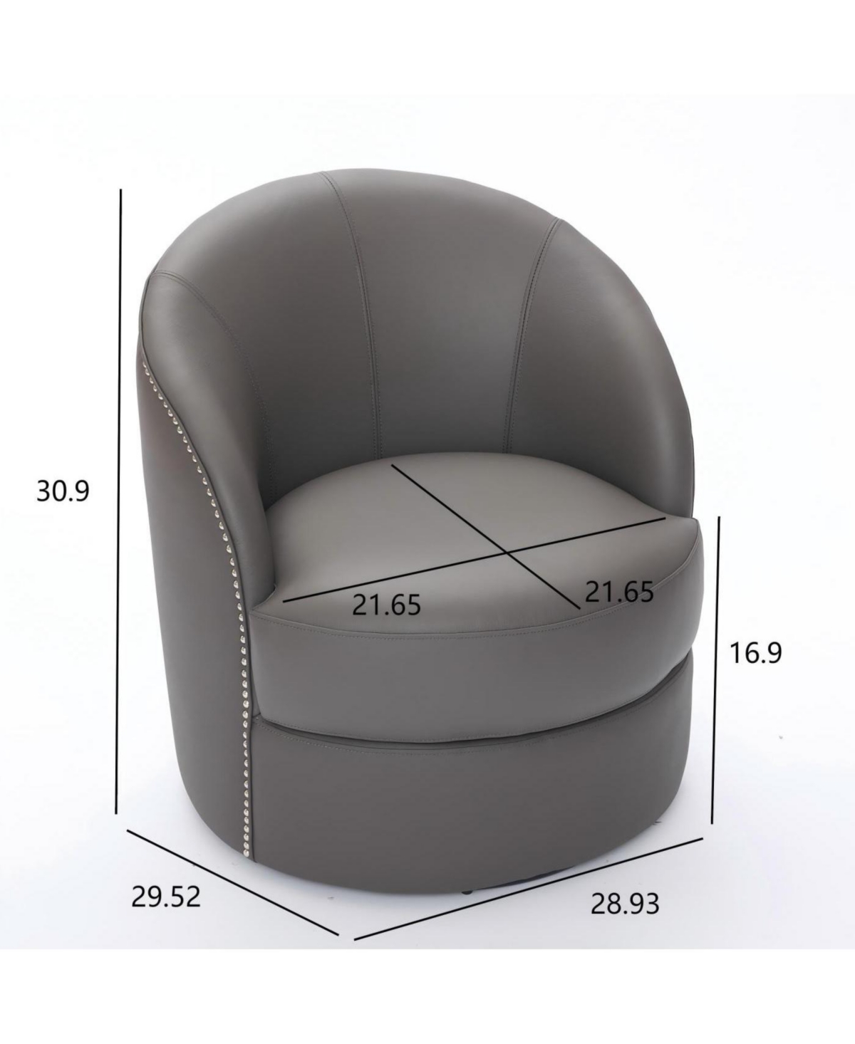 Streamdale Gray Leather Swivel Chair, Mid-Century Modern Lounge Chair