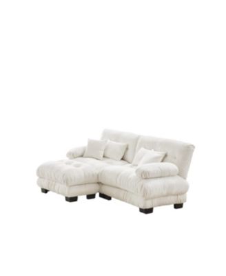 Streamdale Cloud Couch Chenille 2 Seater Sectional Sofa with Pillows and Ottoman, White