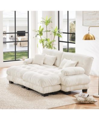Streamdale Cloud Couch Sleeper Sofa, Chenille 2 Seater with 2 Lumbar & 2 Throw Pillows, 2 Ottomans