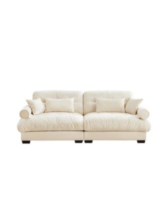  Modern Two-Seater Velvet Sofa with Pillows, Cream