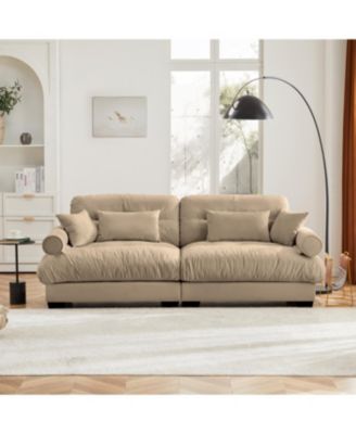Streamdale Camel Velvet Two-Seater Sofa with Pillows
