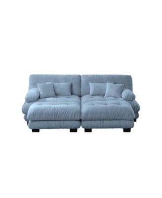 Streamdale Cloud Couch Sleeper Sofa, Chenille 2 Seater Sofa with Ottomans & Pillows, Blue