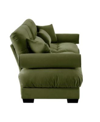 Streamdale Modern Two-Seater Velvet Sofa with Pillows, Olive Green