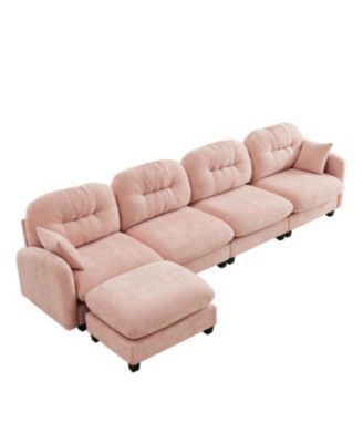 Streamdale Modular L-Shaped Chenille Couch with Ottoman, Pink