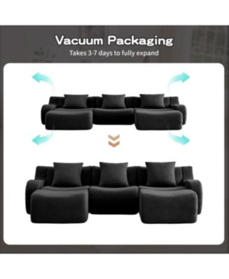 Streamdale U-shaped Soft Teddy Fabric Boneless Sofa, Assembly Chaise, Black
