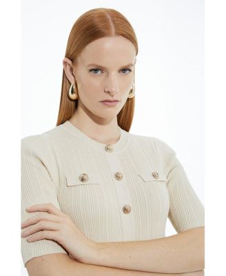 Women's Rib Knit Military Trim Maxi Dress