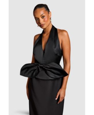 Women's Halter Satin Column Midi Dress