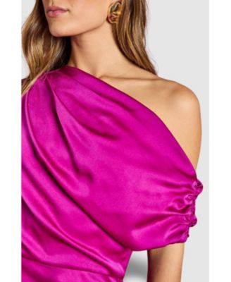 Women's Satin One Shoulder Midi Dress