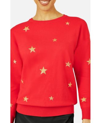 Women's Foil Star Print Relaxed Fit Sweater