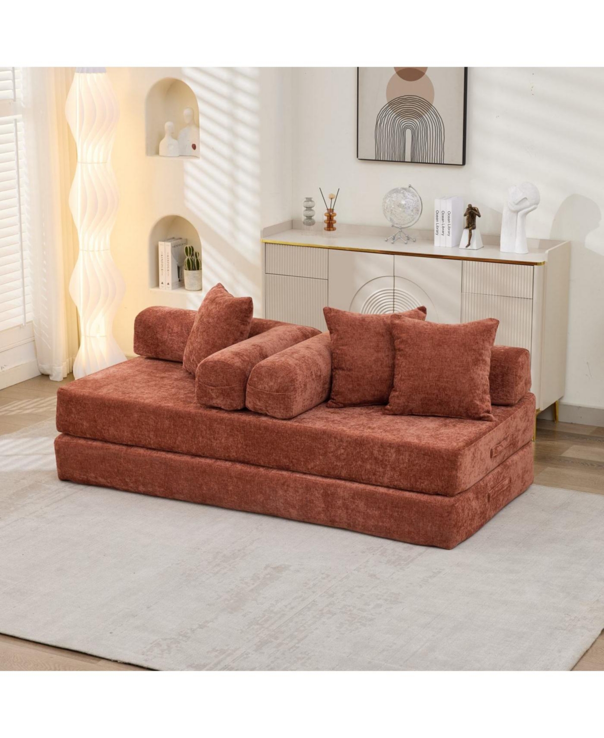 Streamdale Furniture Comfy Convertible Folding Mattress Couch, Floor Sofa Bed - Orange