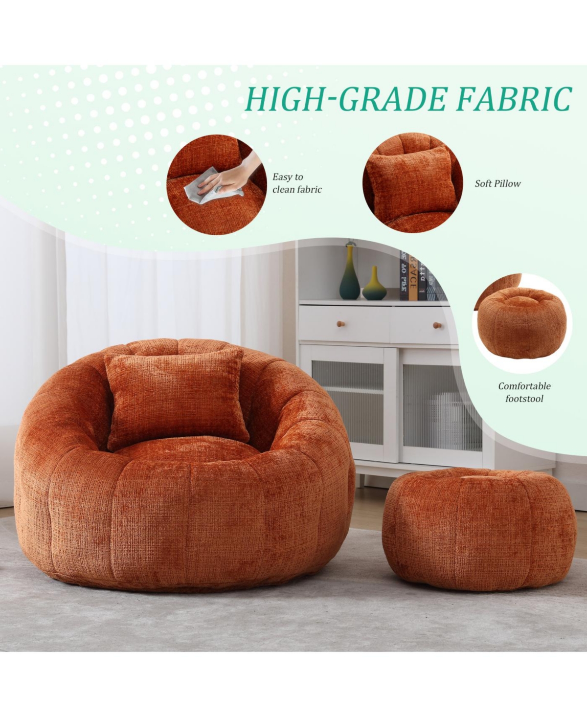 Streamdale Furniture Streamdale Modern Bean Bag Chair with Ottoman for Adults