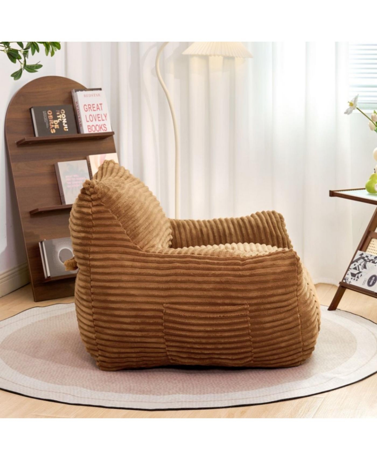 Streamdale Furniture Bean Bag Chair with Armrests - Oversized Comfy Beige Lazy Floor Sofa Chair