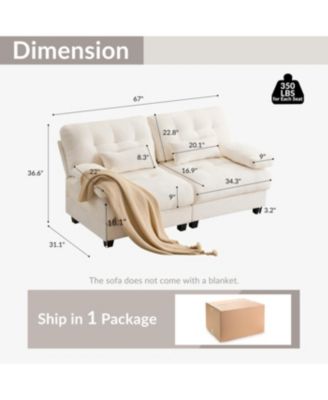 Streamdale 67" Loveseat - Adjustable Backrest, 350lb Capacity, Chenille Fabric, 2 Pillows