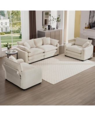 Streamdale Warm and Cozy Sofa Set with Soft Cushions and Pillows, Light Beige Corduroy