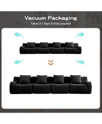 Streamdale 4-Seat Boneless Sofa, Teddy Fabric, No Assembly, Curved Armrest, Black