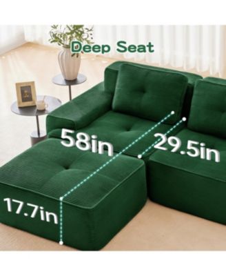 Modern L-Shaped Corduroy Sectional Sofa with Ottoman, Green
