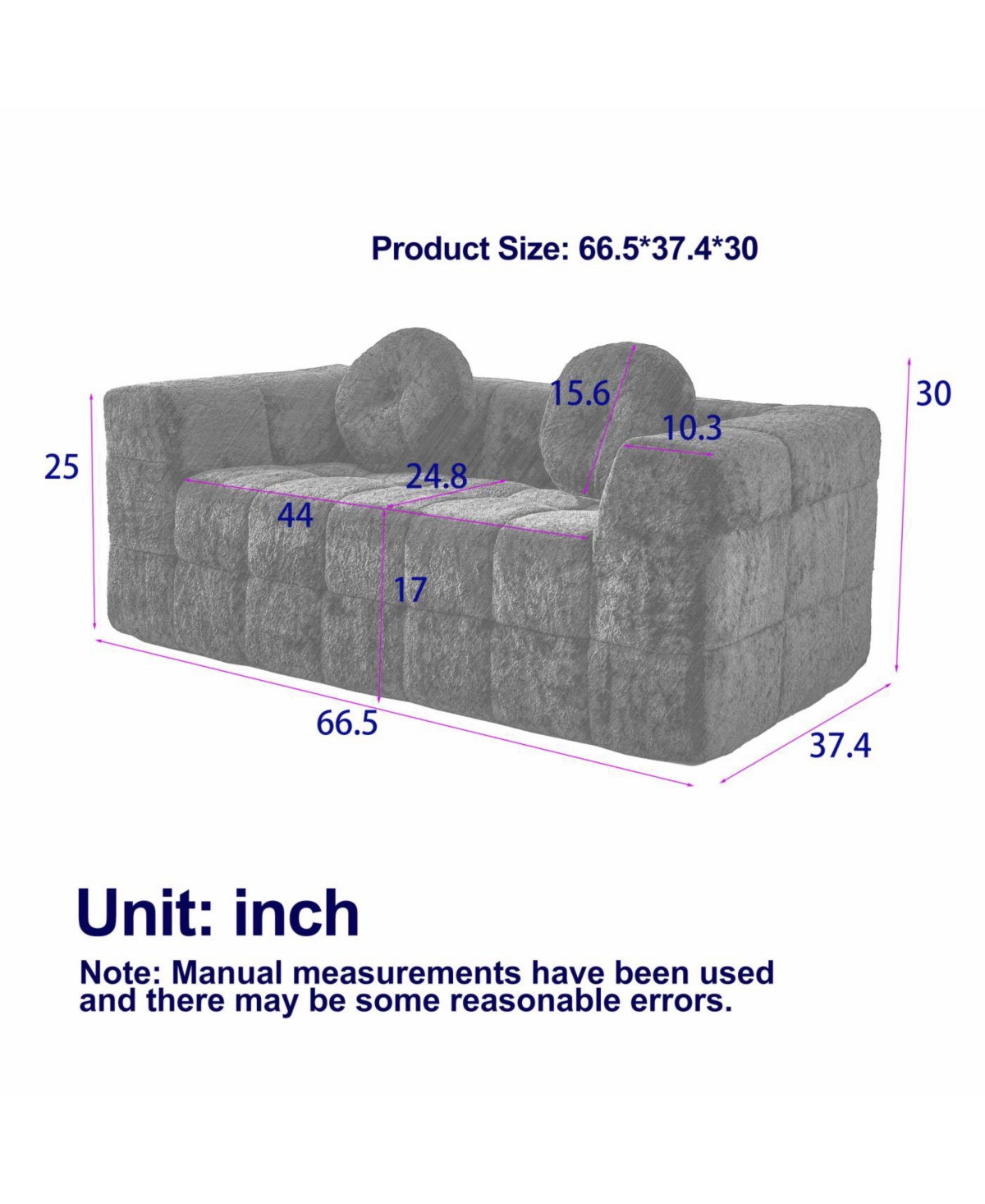 Streamdale Furniture Modern Boneless Couch with Two Circular Throw Pillows, Two-Seater Sofa