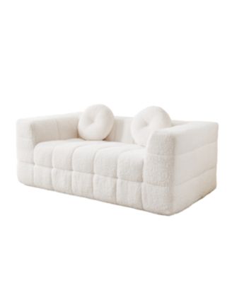  Modern Boneless Couch with Two Circular Throw Pillows, Two-Seater Sofa