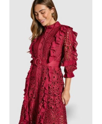 Women's Lace Ruffle Shirt Dress