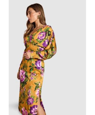 Women's Printed Satin Maxi Dress With Cowl Back