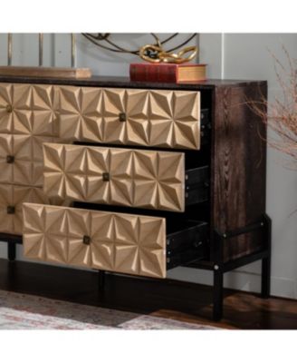 Streamdale Solid Wood Sideboard with Geometric Pattern, 6 Drawers