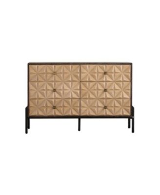 Streamdale Solid Wood Sideboard with Geometric Pattern, 6 Drawers