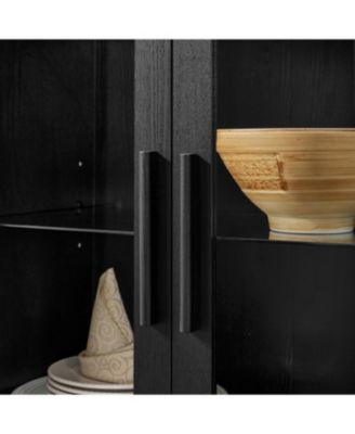 Streamdale Modern Retro Wooden Storage Cabinet with Adjustable Glass Partitions - Black