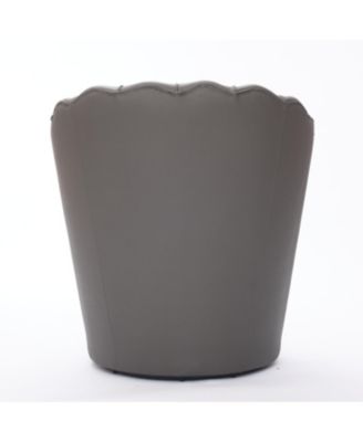 Streamdale Gray Petal Swivel Chair - Genuine Leather Wing-Back Desk Chair, Curved Design