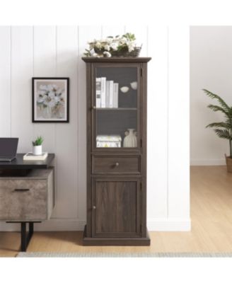 Streamdale Modern Storage Cabinet with Glass Doors & Shelves - Brown Finish