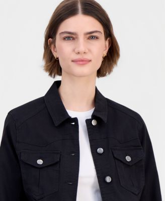 Juniors' Black High-Low Jean Jacket 