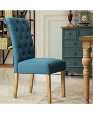 Streamdale Habit Solid Wood Tufted Parsons Dining Chair, Set of 2, Blue