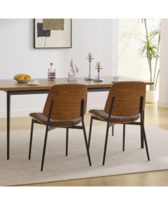 Dining Chairs Set of 2 Mid Century Modern Retro Faux Leather Chair (Brown PU)