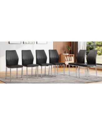 Streamdale Set of 6 Black & Silver Dining Chairs, 37" High, Ergonomic PU Backrest