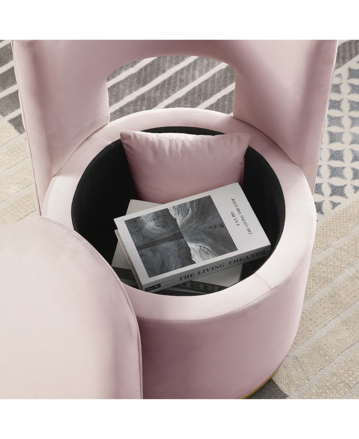 Streamdale 360 Swivel Velvet Chair w/ Storage & Gold Base