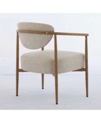 Streamdale Beige PU dining/living/bedroom chair with foam seat/back, metal frame, wood grain visual.