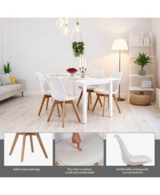 Streamdale Set of 4 White Medieval Modern Dining Chairs with Wooden Legs