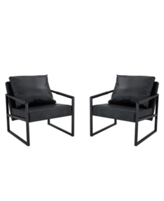 Streamdale Classic Black PU Leather and Metal Sofa