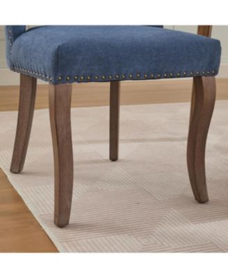 Streamdale Wooden Dining Chairs Set of 2, Modern Fabric Upholstered Kitchen Chairs, Blue