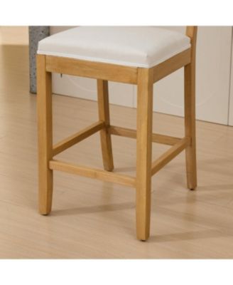Streamdale Solid Wood Rattan-Inspired Bar Stool with Linen Cushion