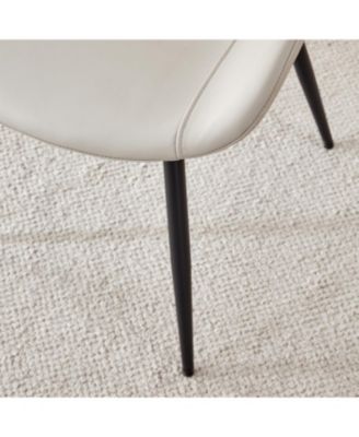 Light gray faux leather dining chair with curved cushion, black metal legs (4 chairs)