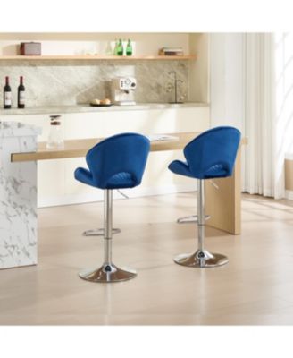 Streamdale Bar Stools Set of 2 - Adjustable Counter Height Bar Chairs with Back and Footrest - NAVY
