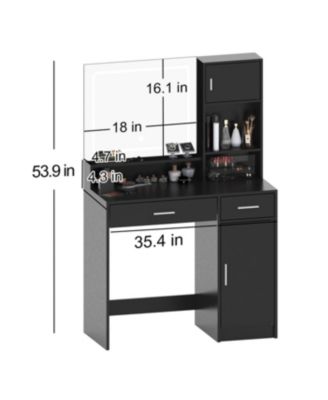 Streamdale Vanity Desk with Mirror, LED Light Strip, Large Drawer & Storage (Black