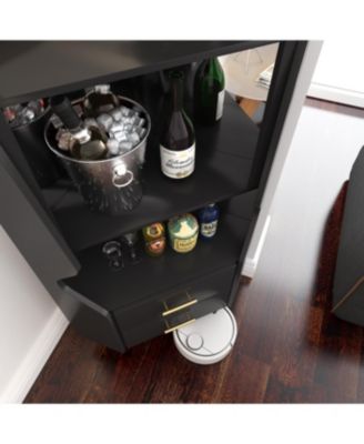 Streamdale Wooden Corner Bar Cabinet with Shelves and Drawers, Mirrored Back - BLACK