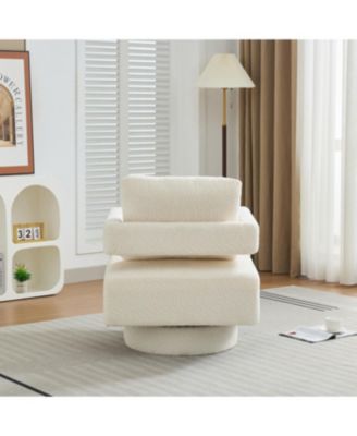  Beige Swivel Accent Chair, Modern Rotating Arm Chair with Open Back