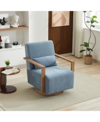 Streamdale 30.3"W Swivel Upholstered Chair with Solid Wood Armrests - Pale Blue