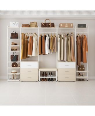 Heavy Duty Closet Organizer System with 6 Drawers, 96 Inch Walk In Clothes Rack with 14 Shelves, 1200 lbs Capacity