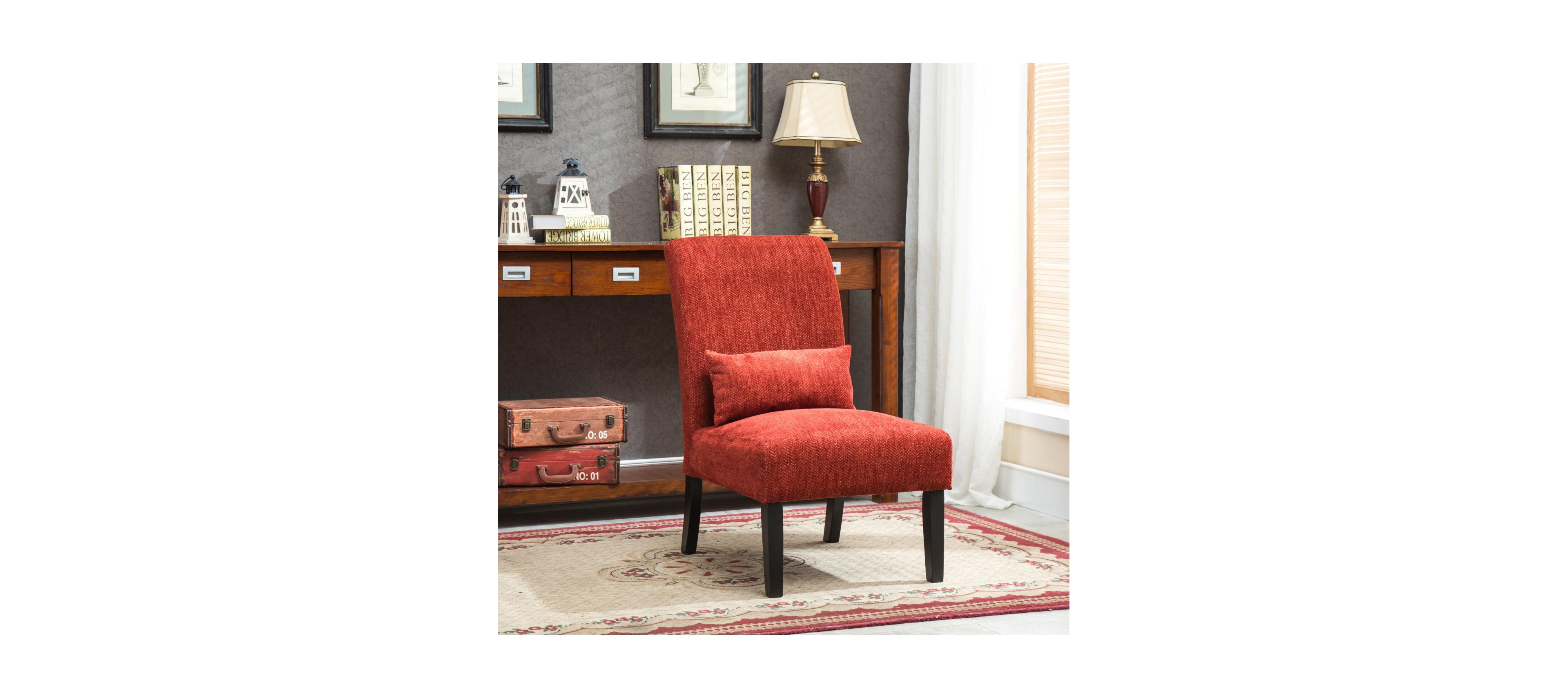 Streamdale Pisano Contemporary Chenille Fabric Armless Chair with Pillow, Red