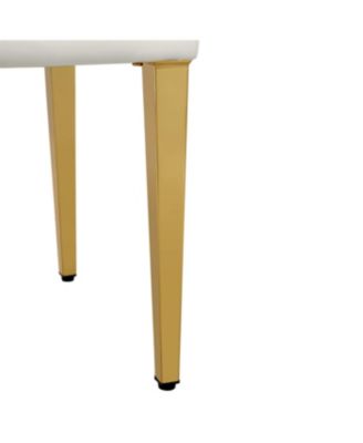 Streamdale 4-pack White PU Dining Chairs, Ergonomic Buckle Back, 35"H, Golden Metal Legs