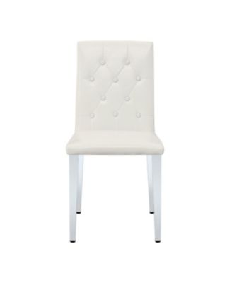 4-pack white PU dining chairs with buckle backrest & silver legs