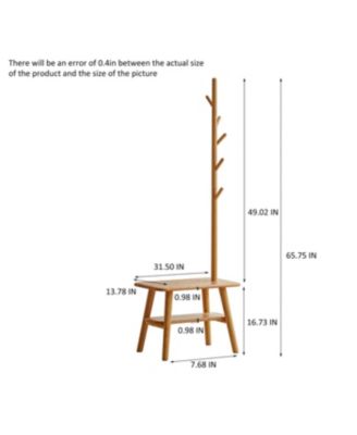 Streamdale Natural Solid Wood Shoe Stool with Cloth Hanger & Storage Bench